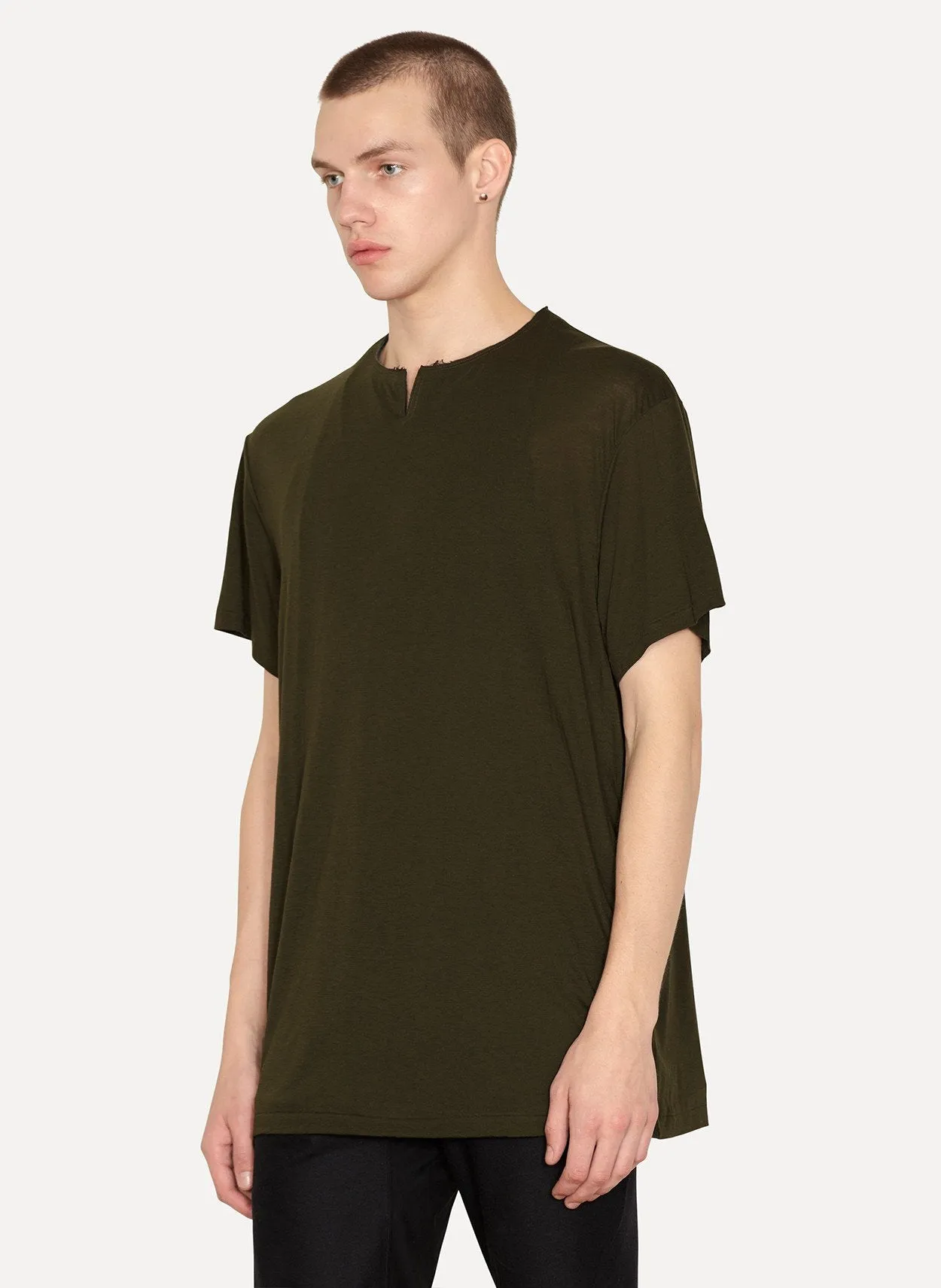 Khaki Viscose Cotton Silk Layered T-Shirt