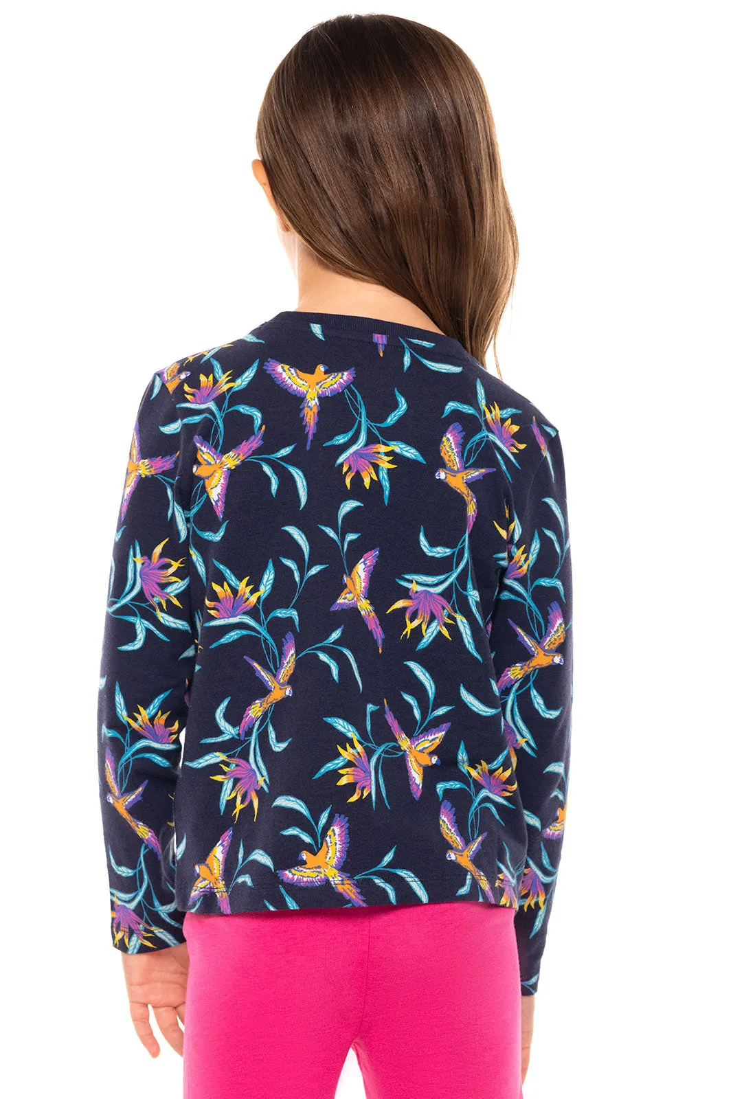 Kid's Coco Plum Everyday Long Sleeve T-Shirt  |  Navy Birds of Paradise