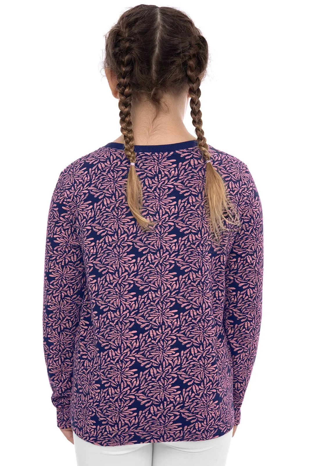 Kid's Coco Plum Everyday Long Sleeve T-Shirt | Peachy Pink Etched Flowers