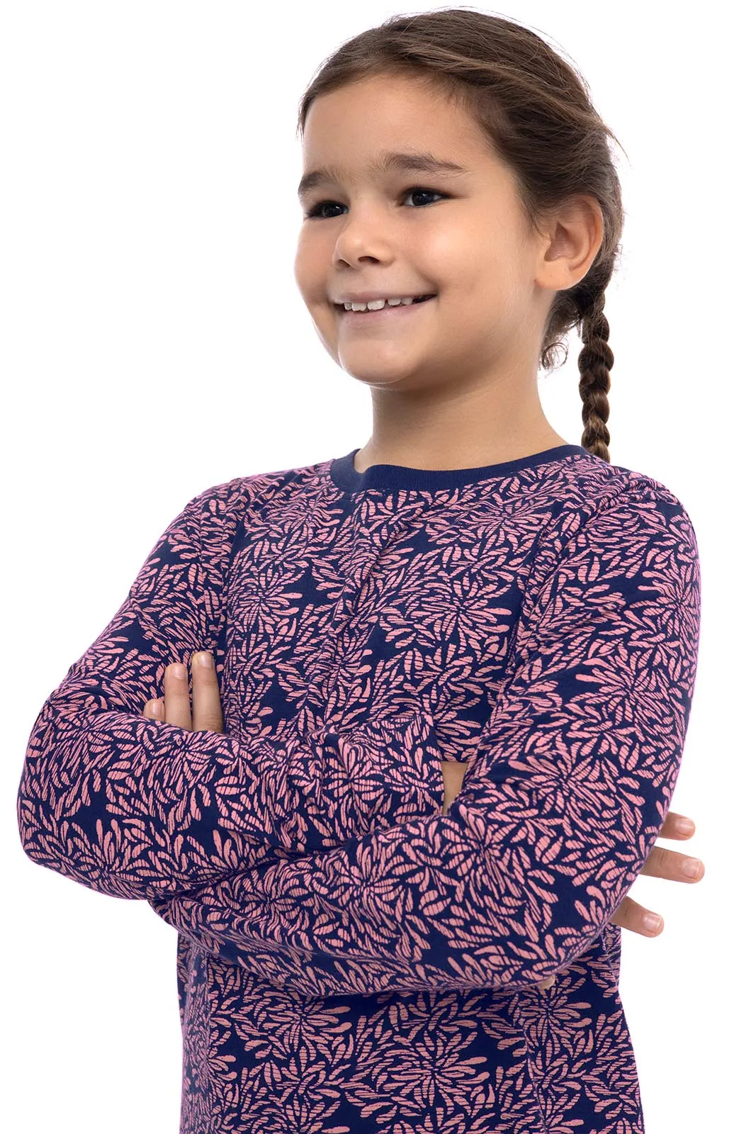 Kid's Coco Plum Everyday Long Sleeve T-Shirt | Peachy Pink Etched Flowers