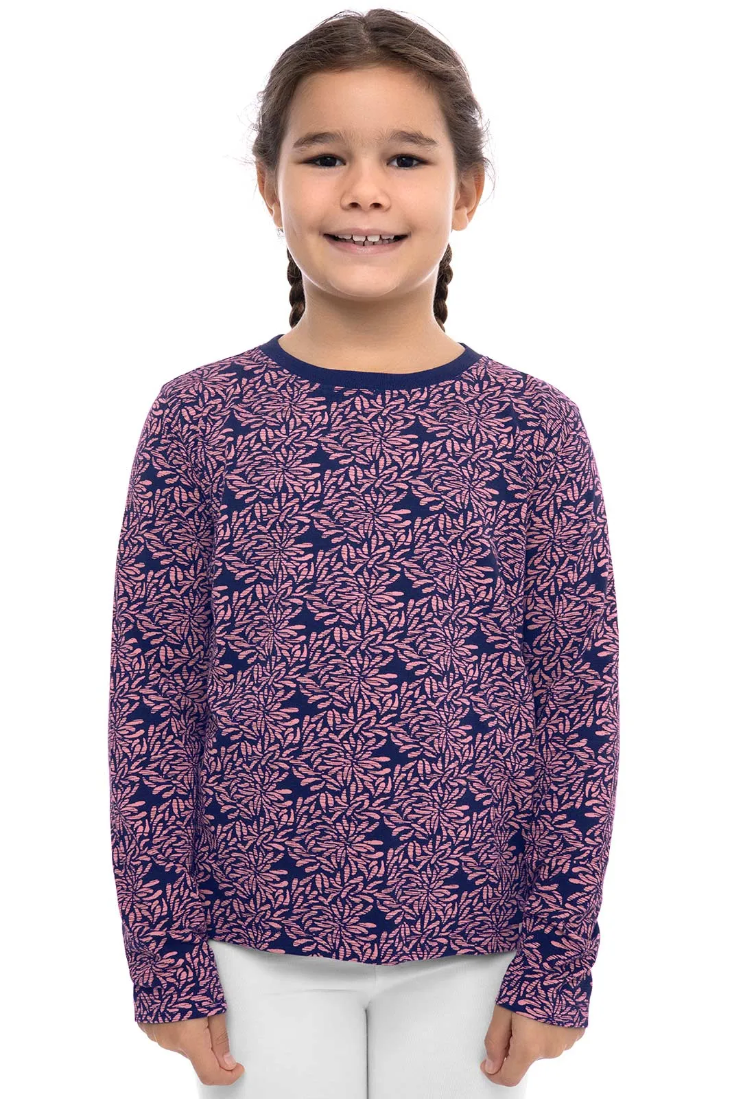 Kid's Coco Plum Everyday Long Sleeve T-Shirt | Peachy Pink Etched Flowers