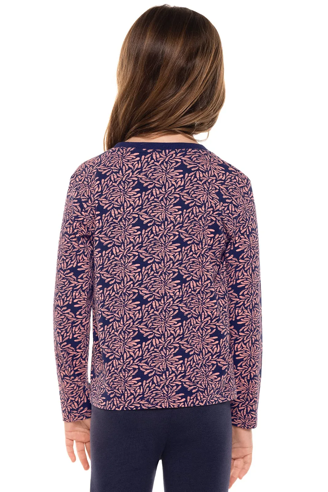 Kid's Coco Plum Everyday Long Sleeve T-Shirt | Peachy Pink Etched Flowers