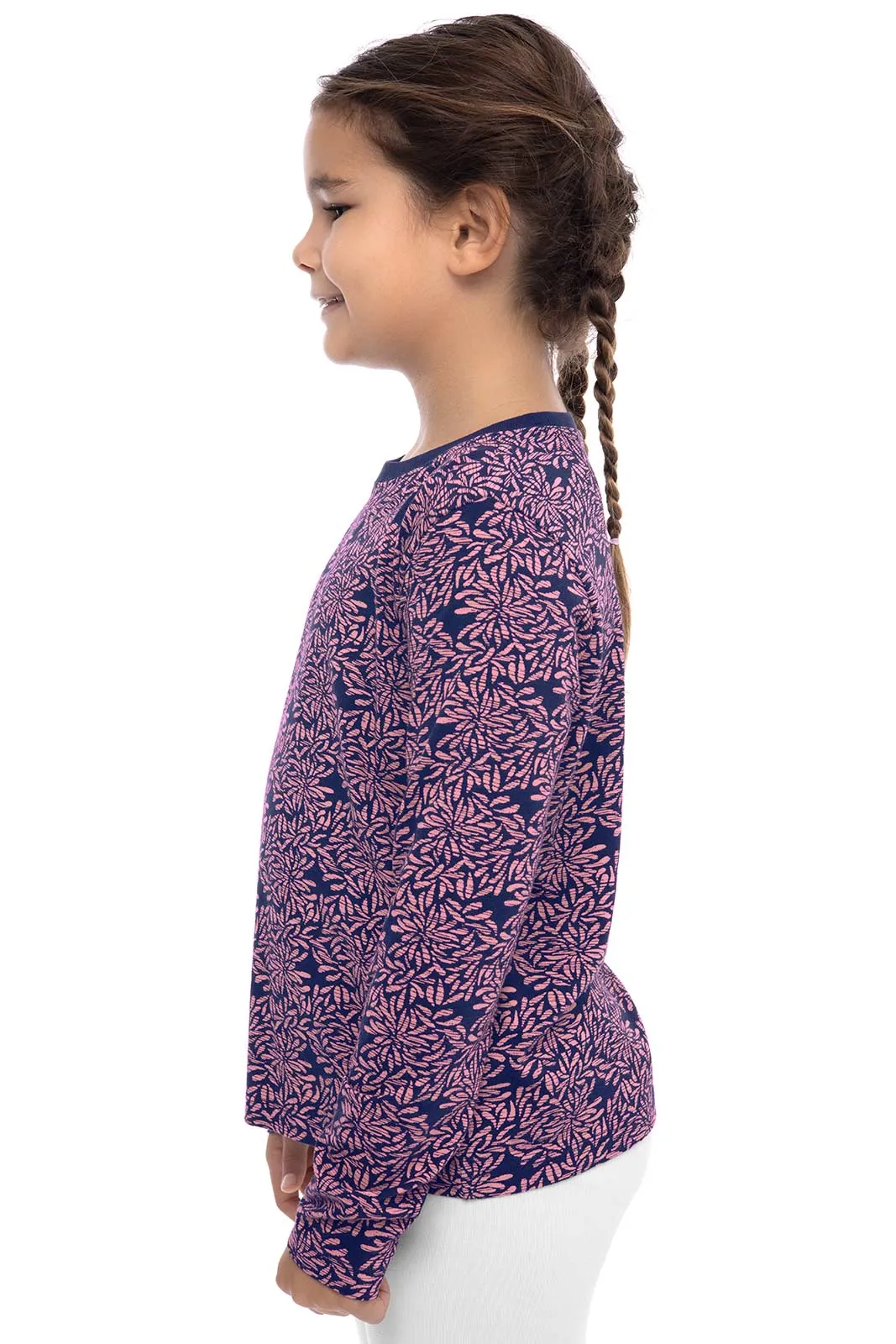 Kid's Coco Plum Everyday Long Sleeve T-Shirt | Peachy Pink Etched Flowers