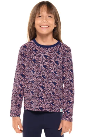 Kid's Coco Plum Everyday Long Sleeve T-Shirt | Peachy Pink Etched Flowers