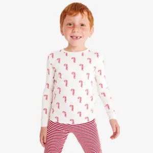 Kids organic long sleeve PJ top in candy canes