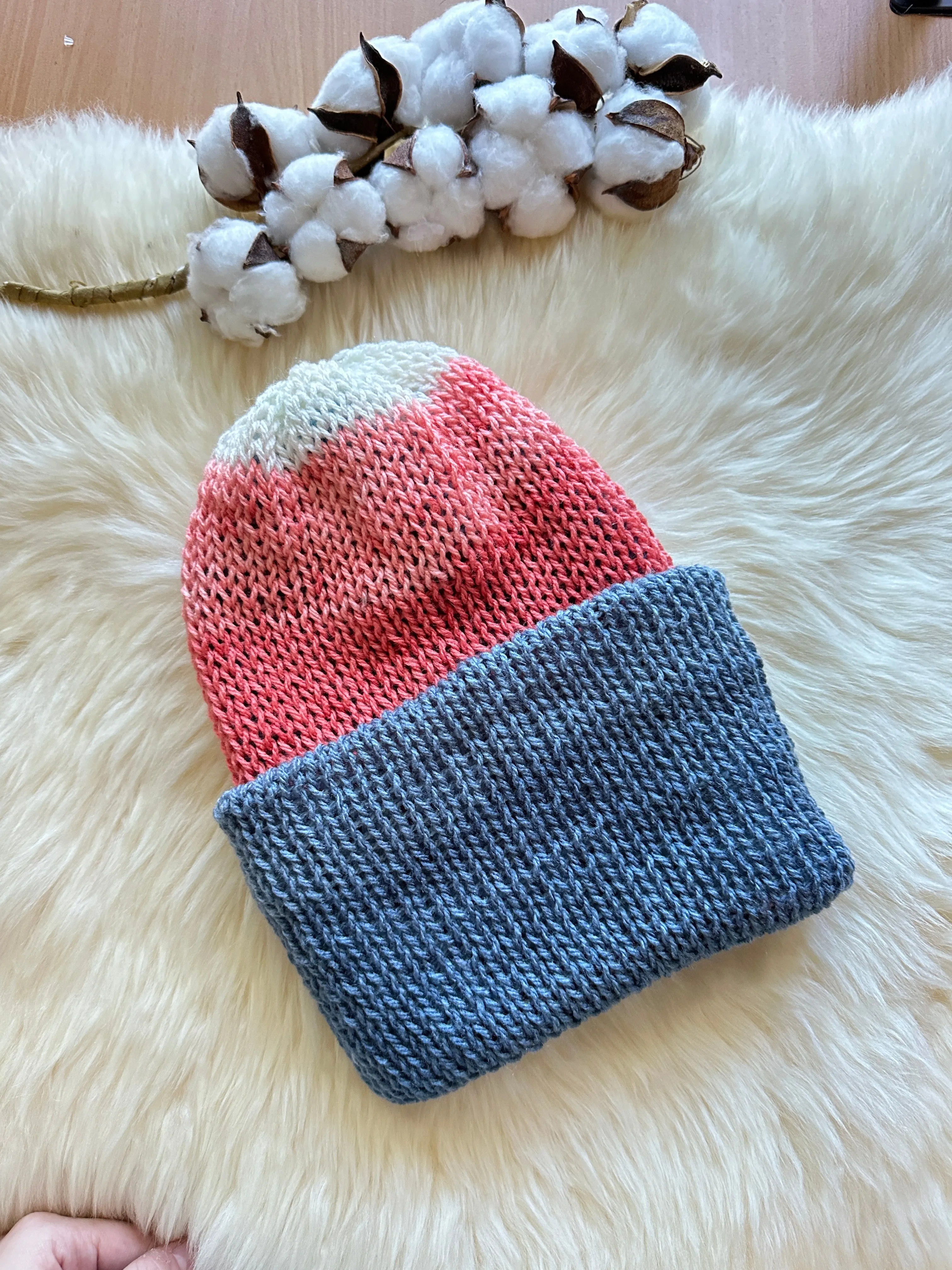 Knitted beanie in blue pink mix | Winter knitted double layered hat | autumn style | cozy winter hat| men or women