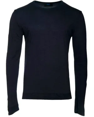 Knitted Jersey Long Sleeve T-Shirt in Navy