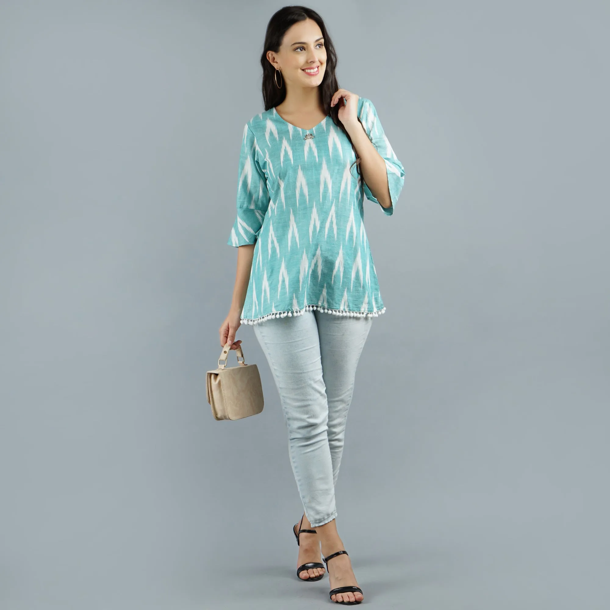 Laced Hem Ikat Cotton Top