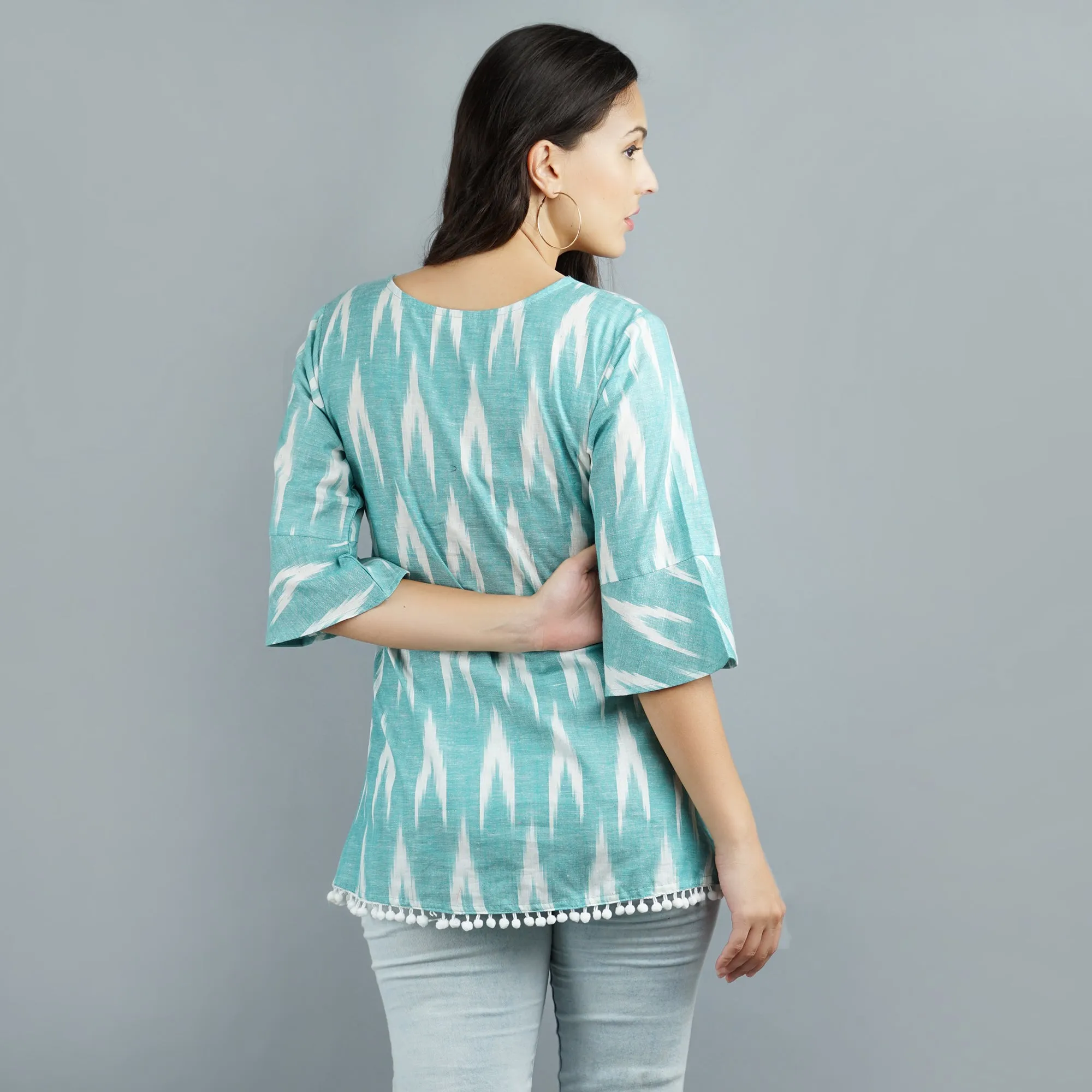 Laced Hem Ikat Cotton Top