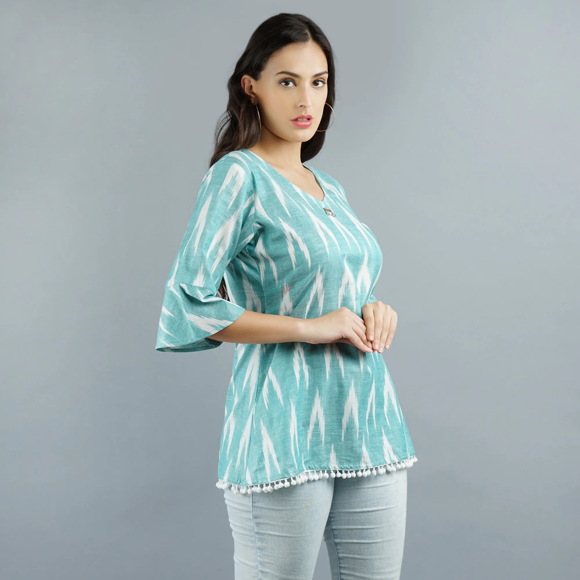 Laced Hem Ikat Cotton Top