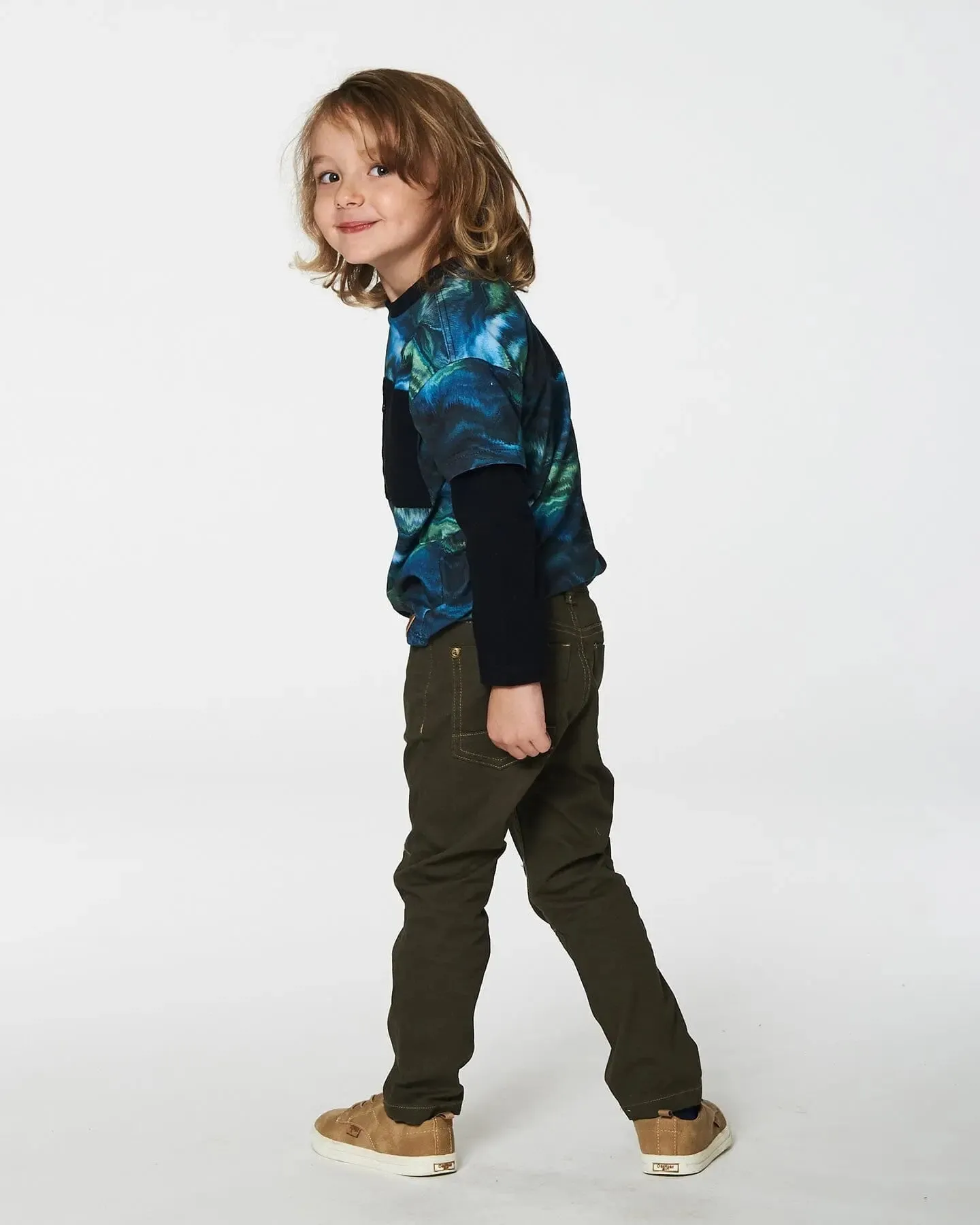 Layered Long Sleeve T-Shirt Blue Aurora Borealis