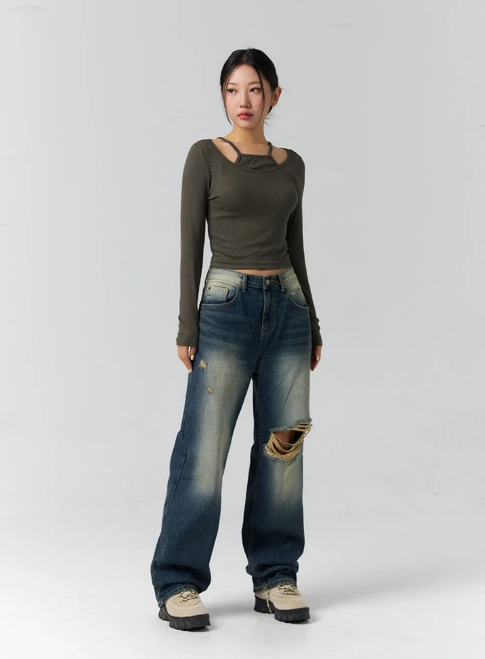 Layered Ribbed Long Sleeve Top CS308