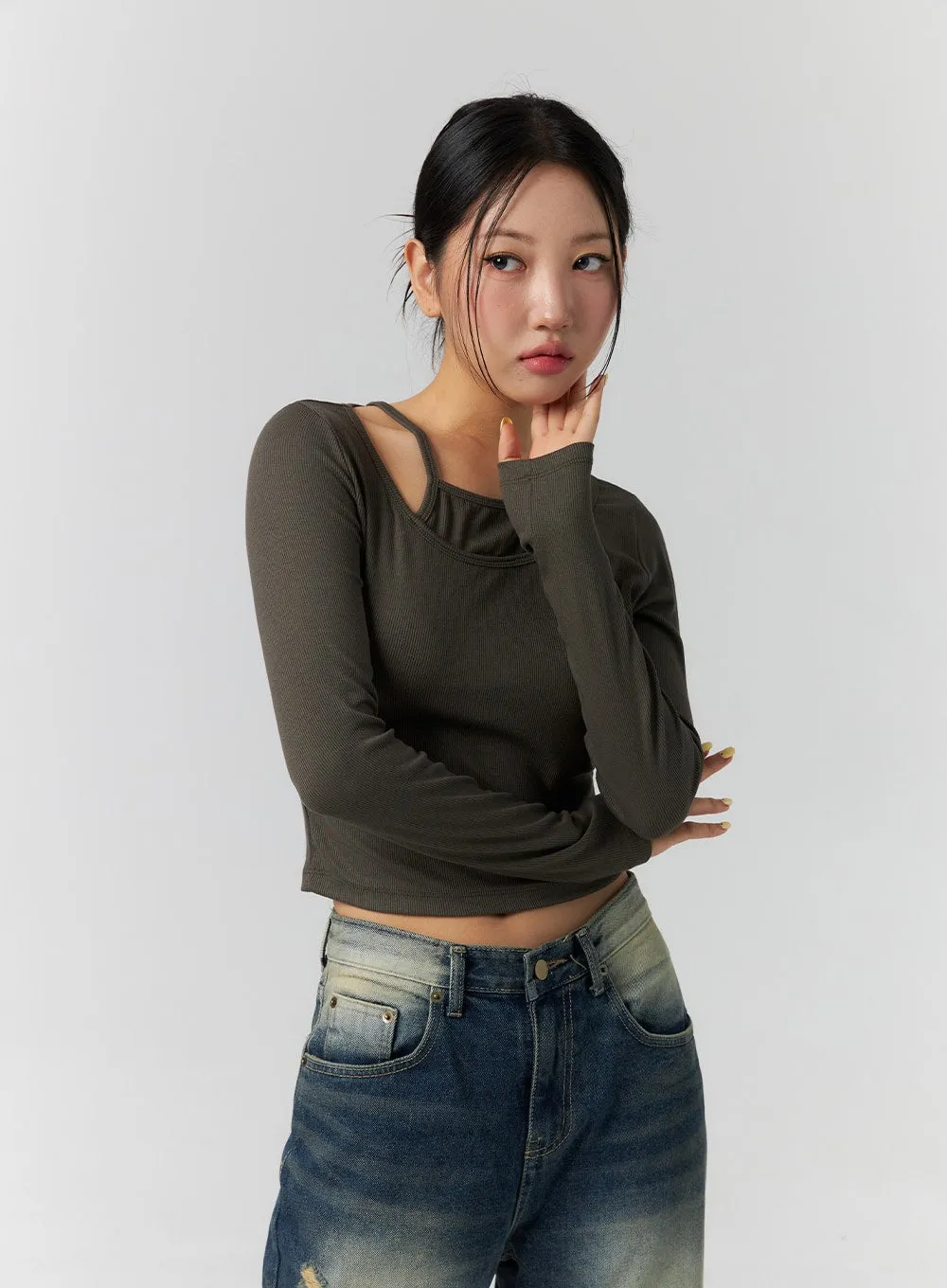Layered Ribbed Long Sleeve Top CS308