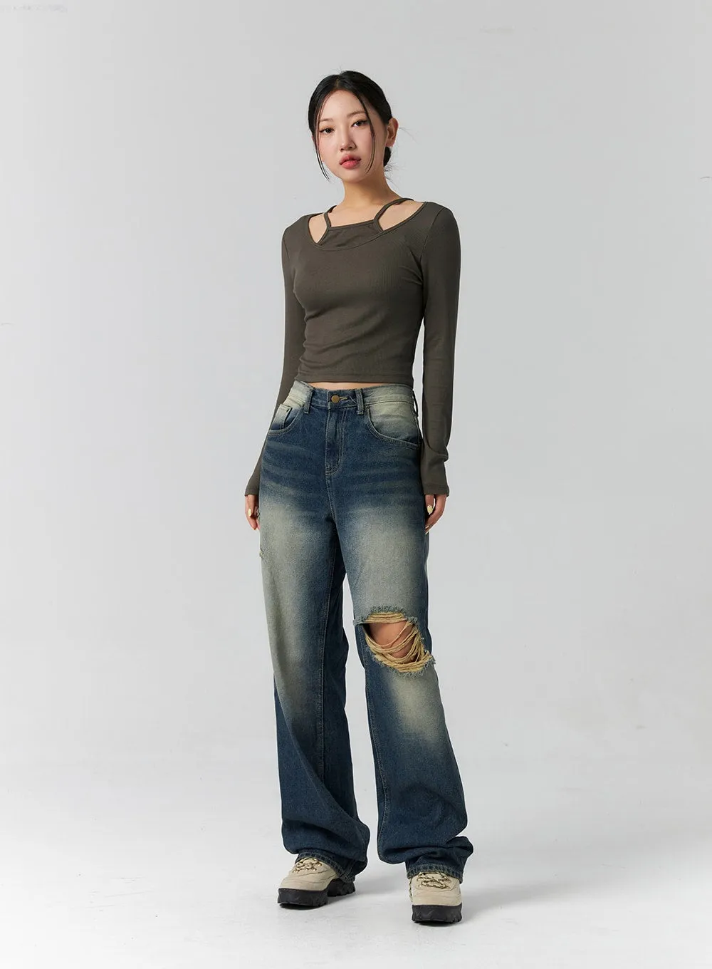 Layered Ribbed Long Sleeve Top CS308