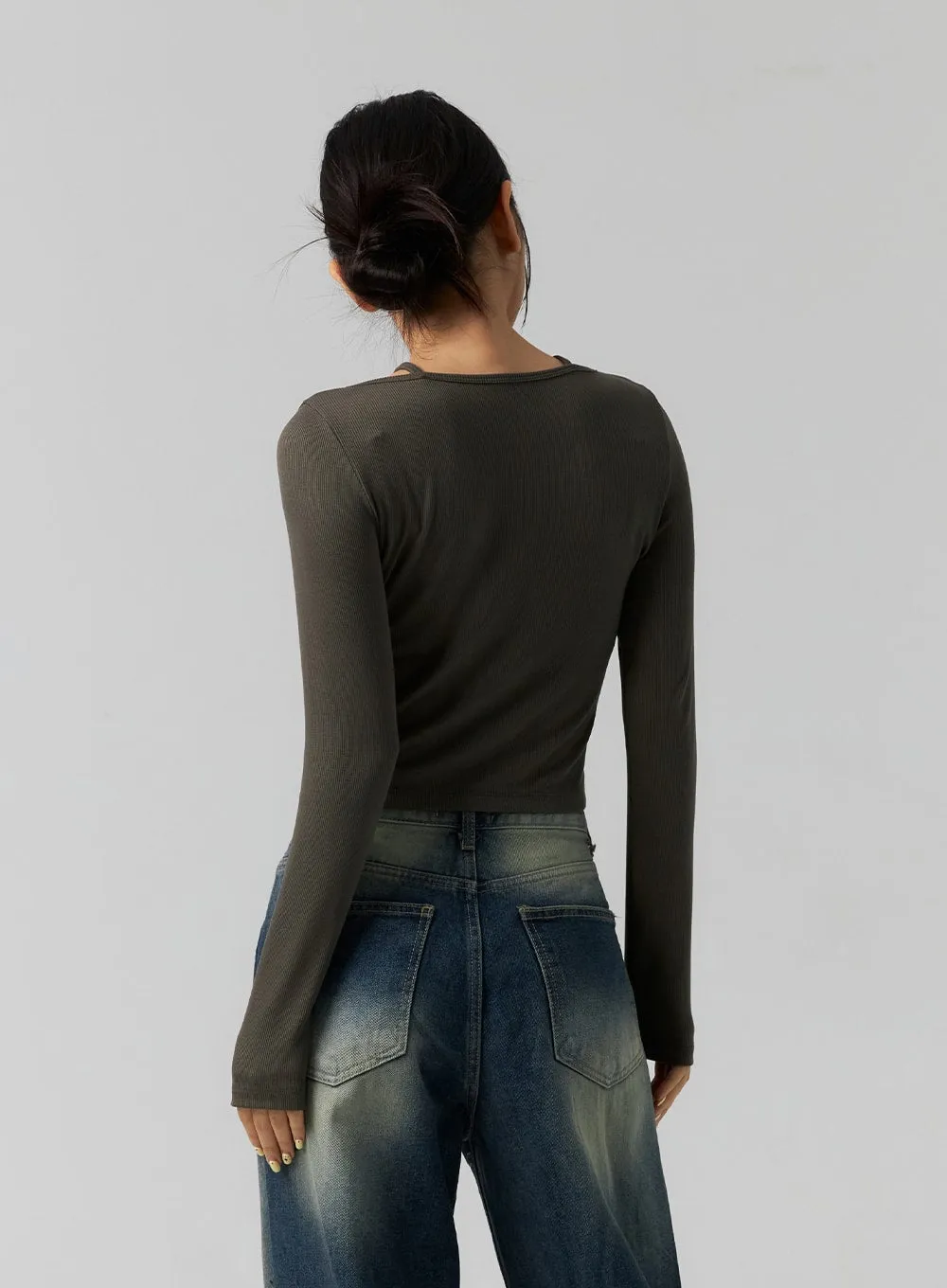 Layered Ribbed Long Sleeve Top CS308
