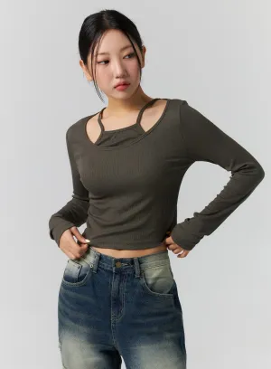 Layered Ribbed Long Sleeve Top CS308