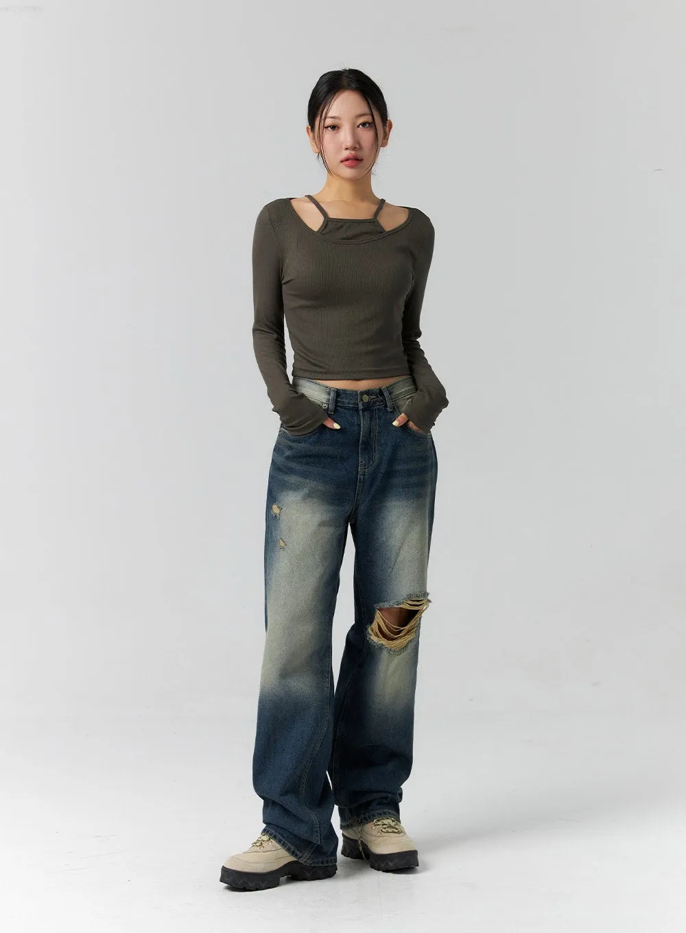 Layered Ribbed Long Sleeve Top CS308