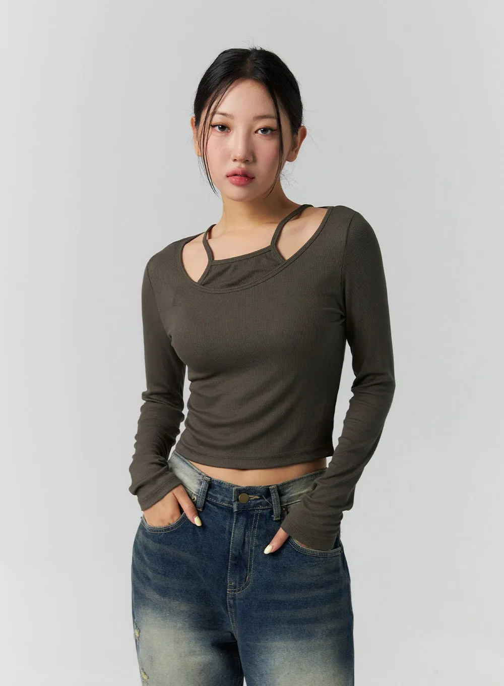Layered Ribbed Long Sleeve Top CS308