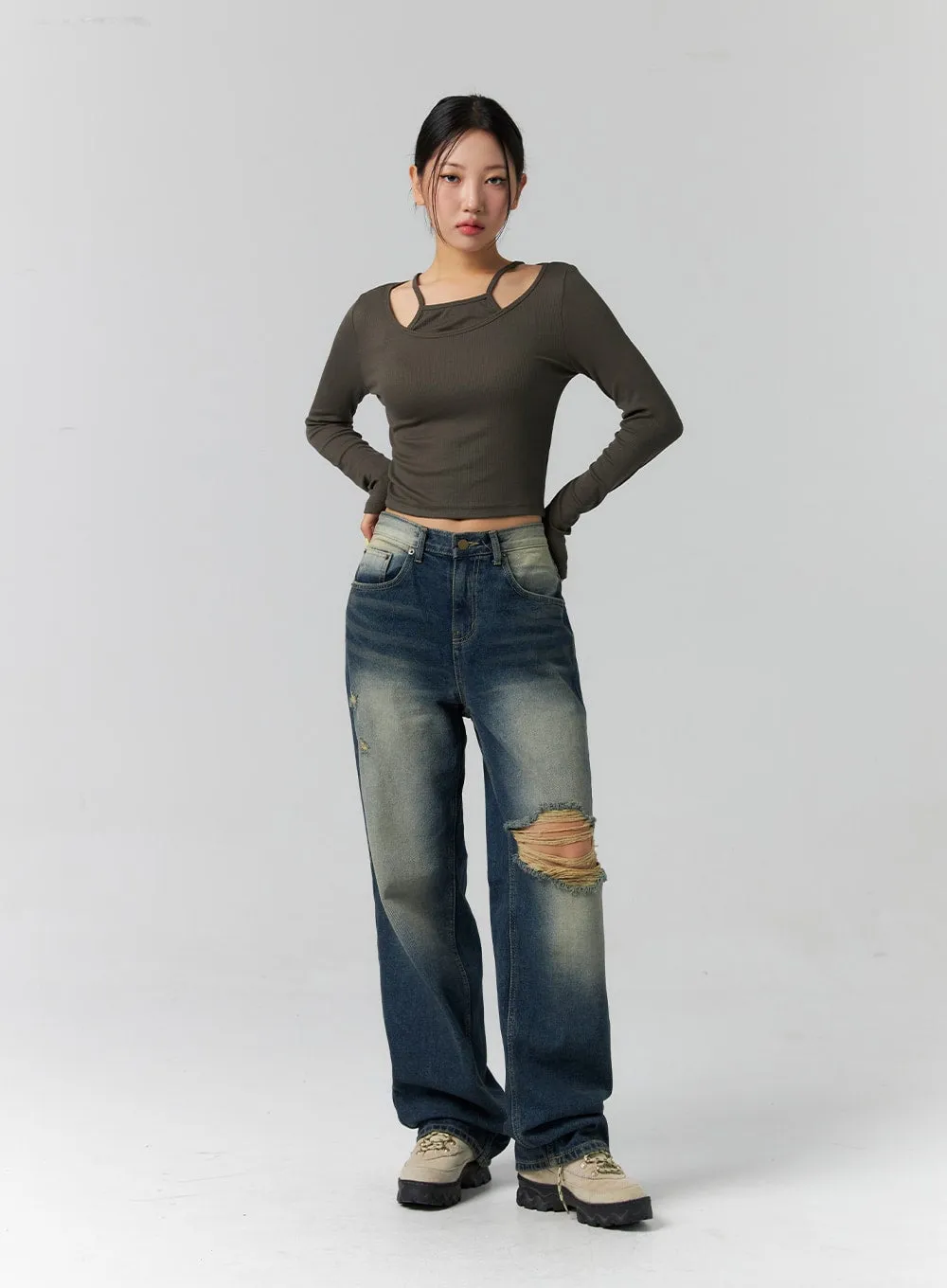 Layered Ribbed Long Sleeve Top CS308