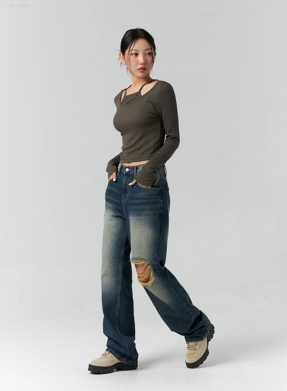 Layered Ribbed Long Sleeve Top CS308