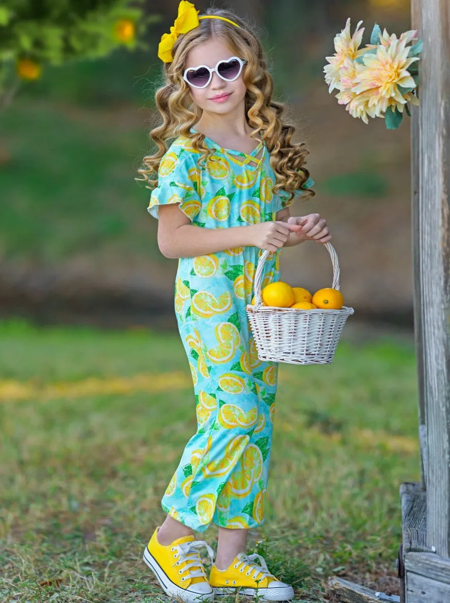 Lemon Fresh Ruffle Sleeve Jumpsuit