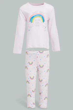 Lilac Rainbow Pyjama Set For Baby Girls (2 Piece)