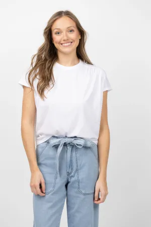 Lilla P. Shirred Short Sleeve Top in White