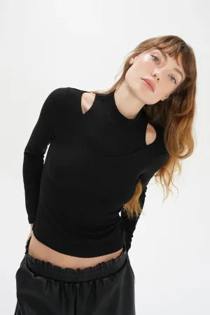 LNA Vivian Ribbed Cut Out Top in Black