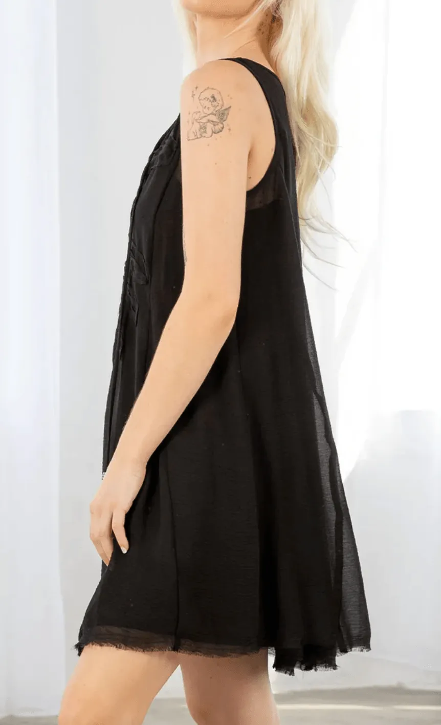 LS 72359WL Sheer Chiffon Sleeveless Tank Mini Dress