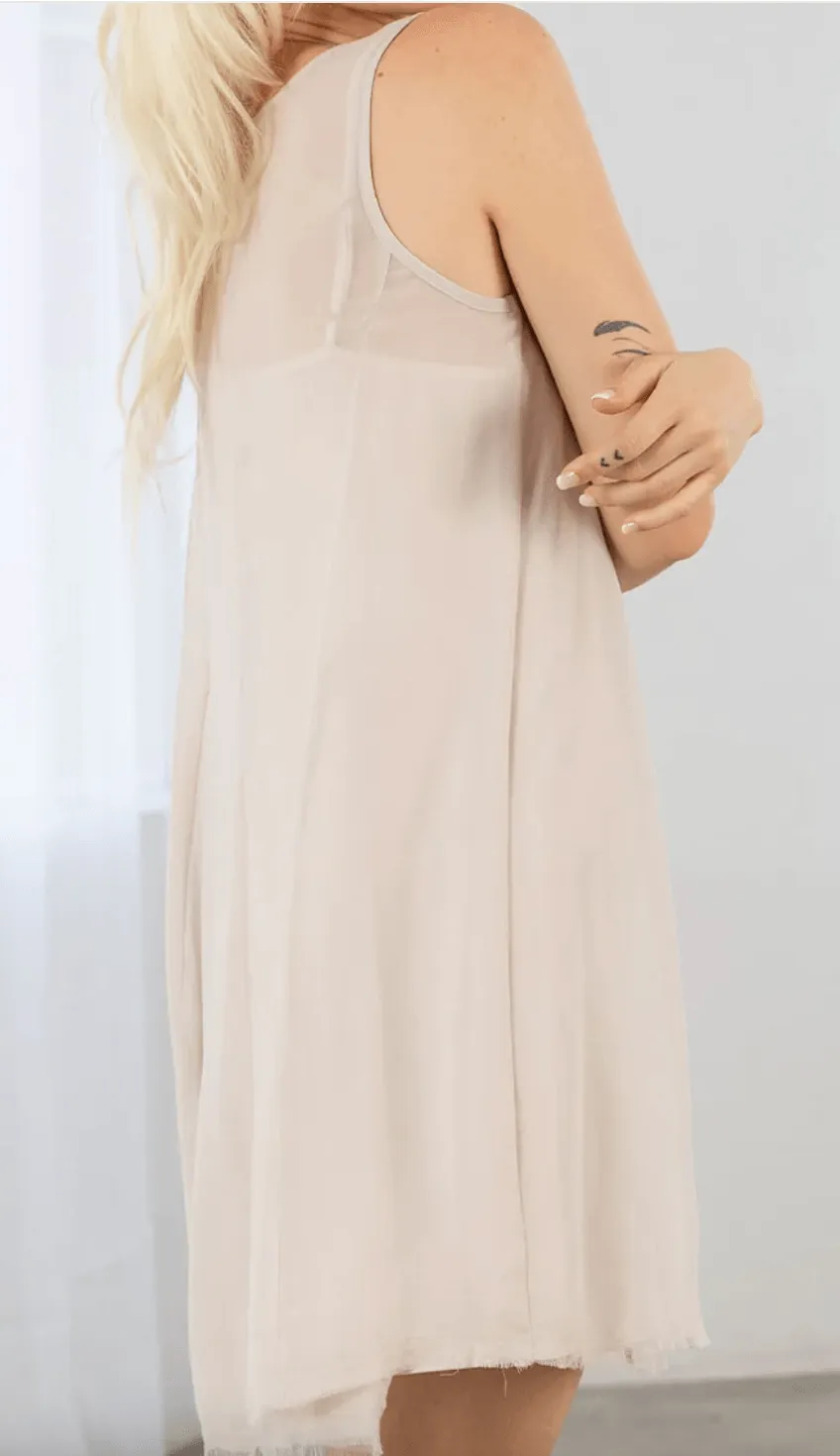 LS 72359WL Sheer Chiffon Sleeveless Tank Mini Dress