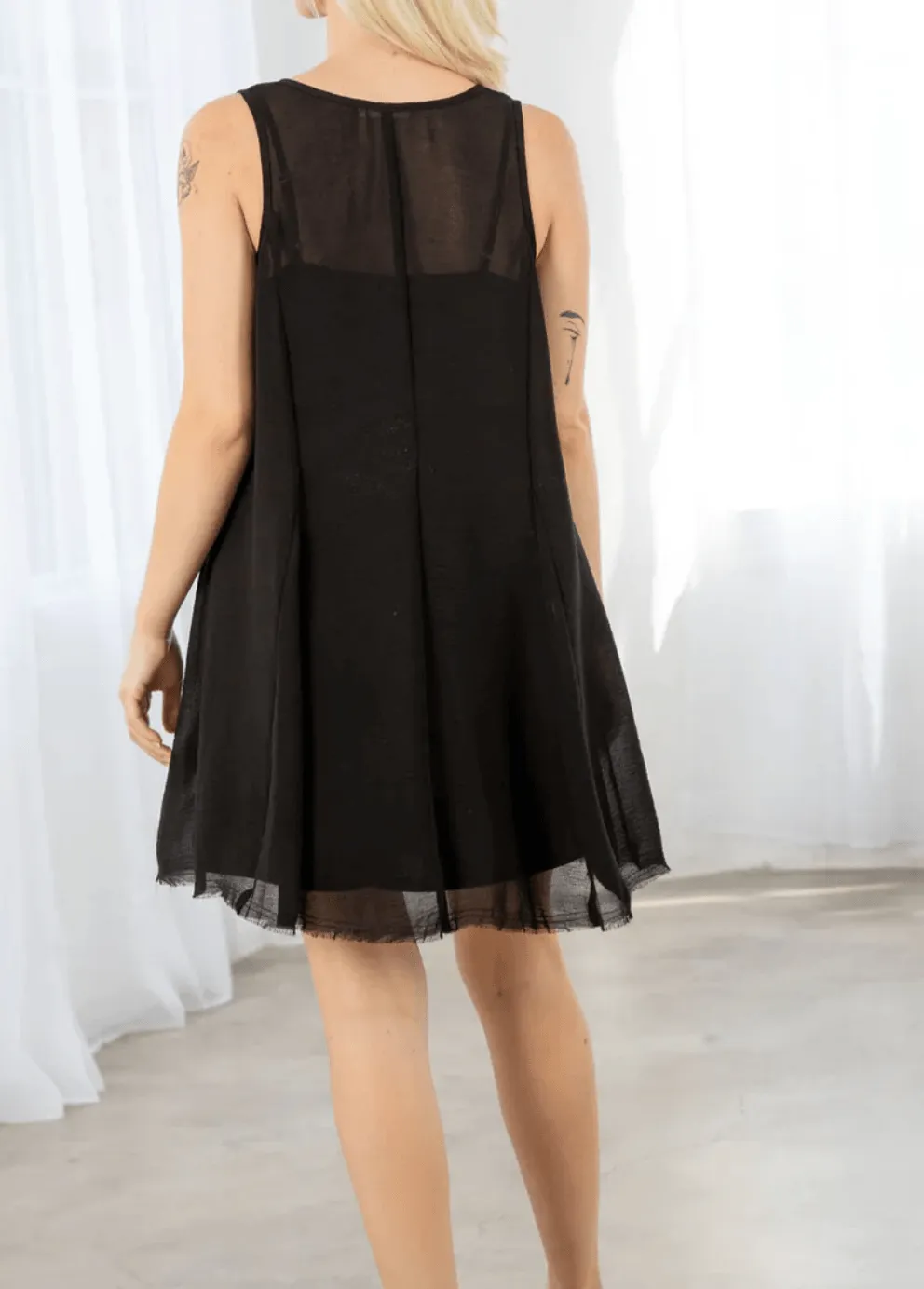 LS 72359WL Sheer Chiffon Sleeveless Tank Mini Dress
