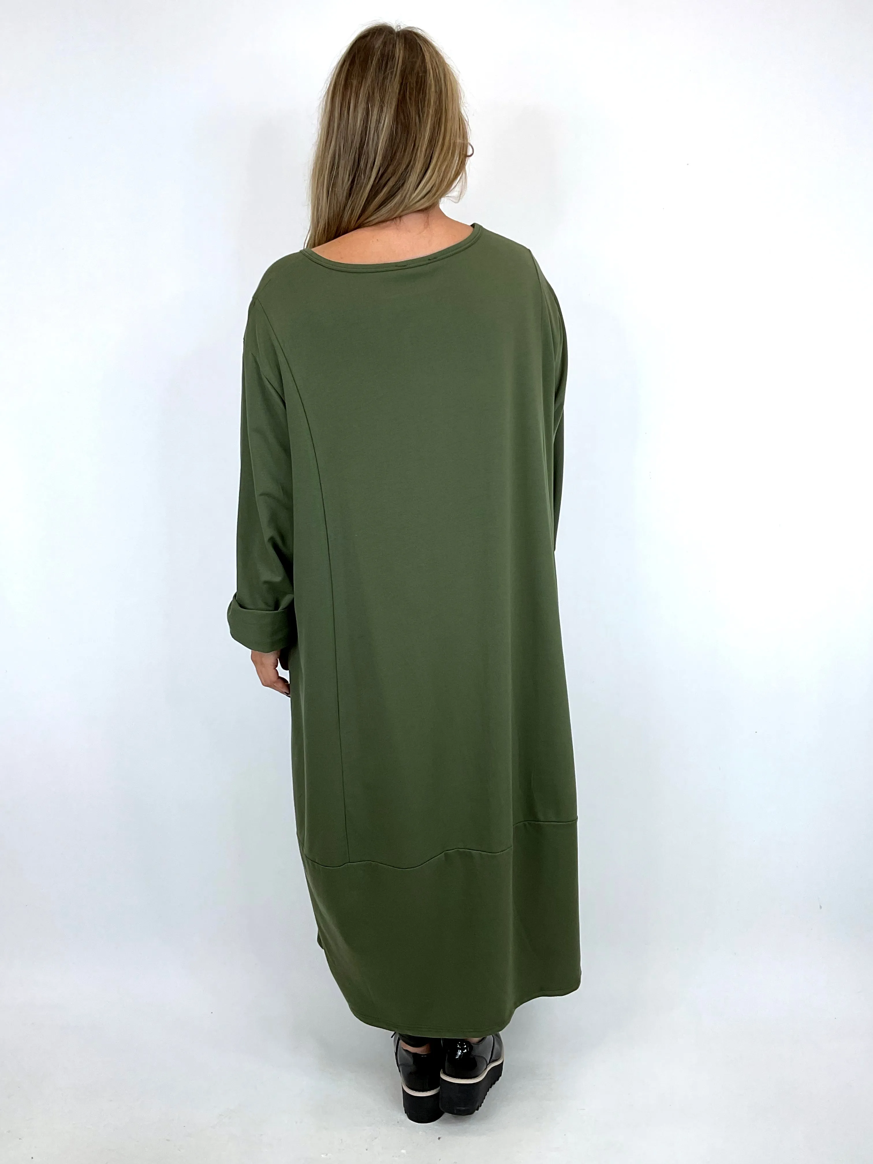 Made in Italy Lagenlook Gina Pocket Tunic in Olive Green. 6562