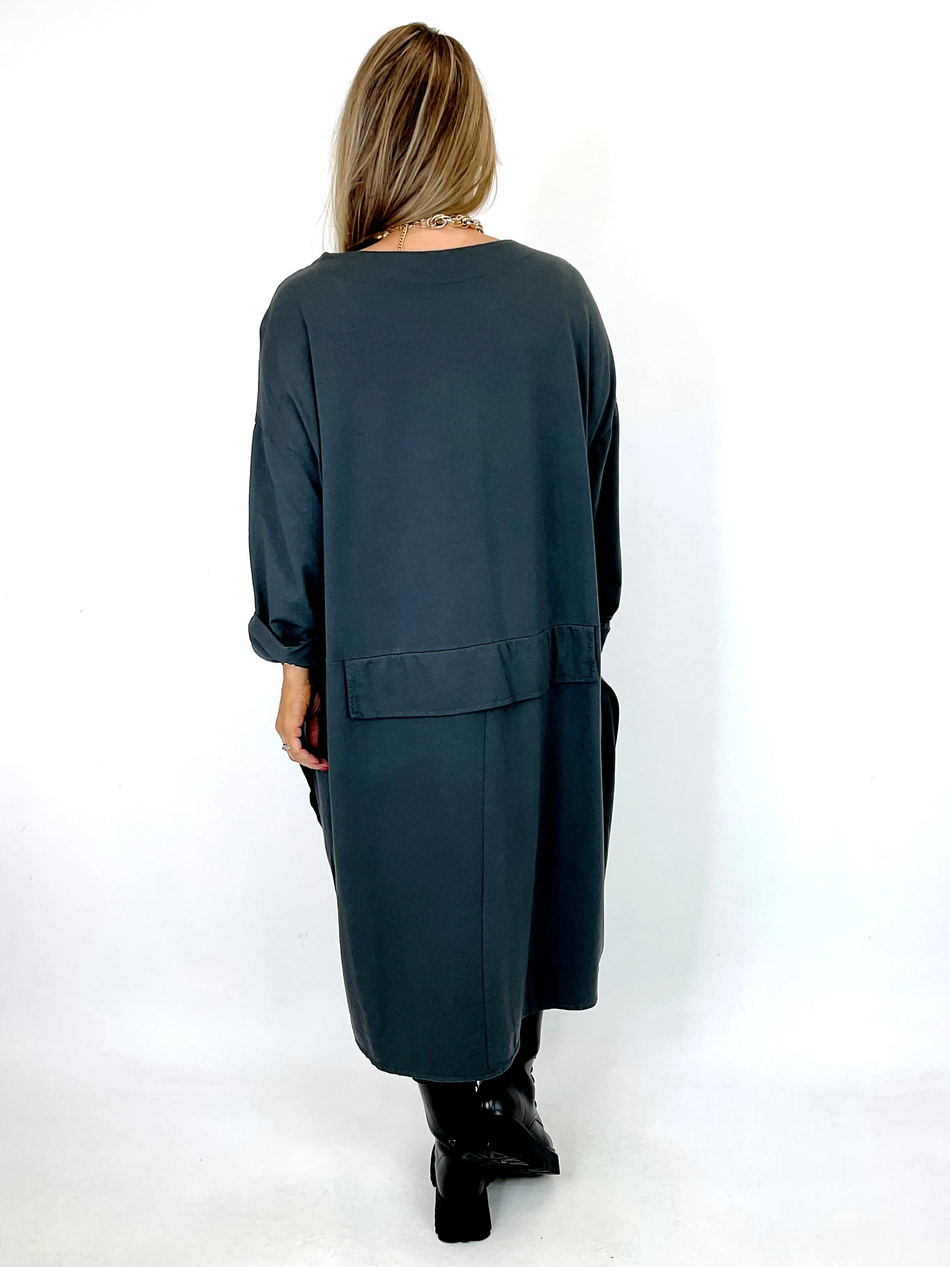 Made in Italy Lagenlook Matsu Button Cord Tunic in Charcoal. code 91805