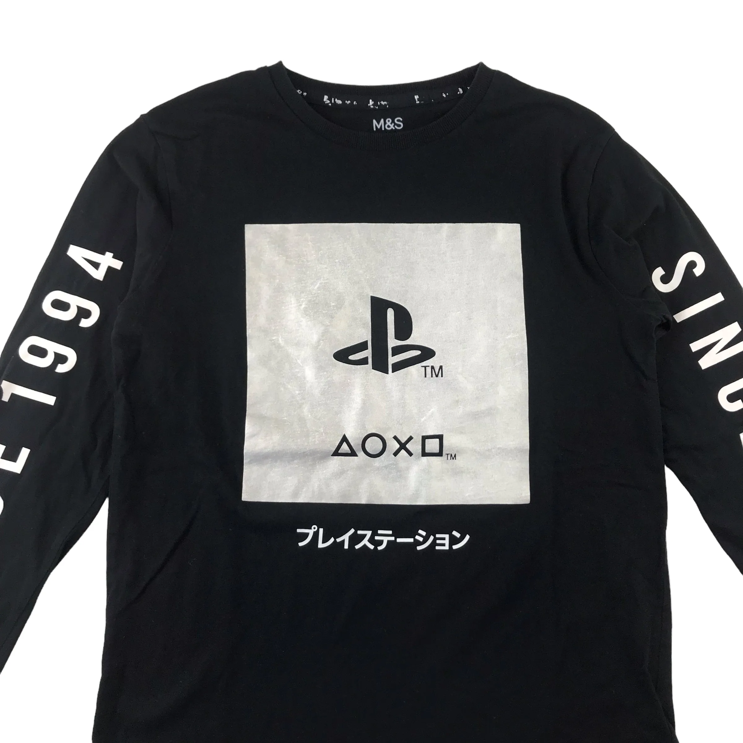 M&S t-shirt 13-14 years black PlayStation print long sleeve cotton