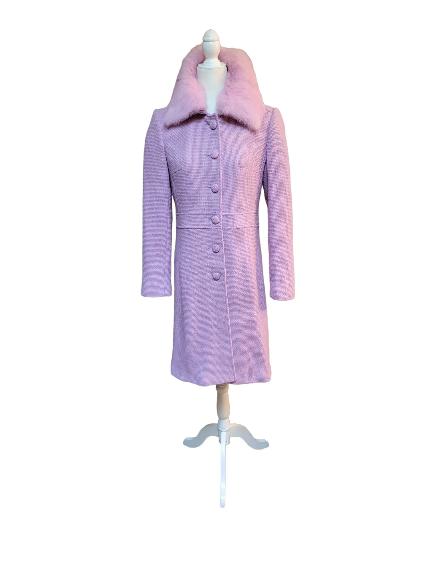 Marciano Wool Coat with Removable Rabbit Fur Collar Medium
