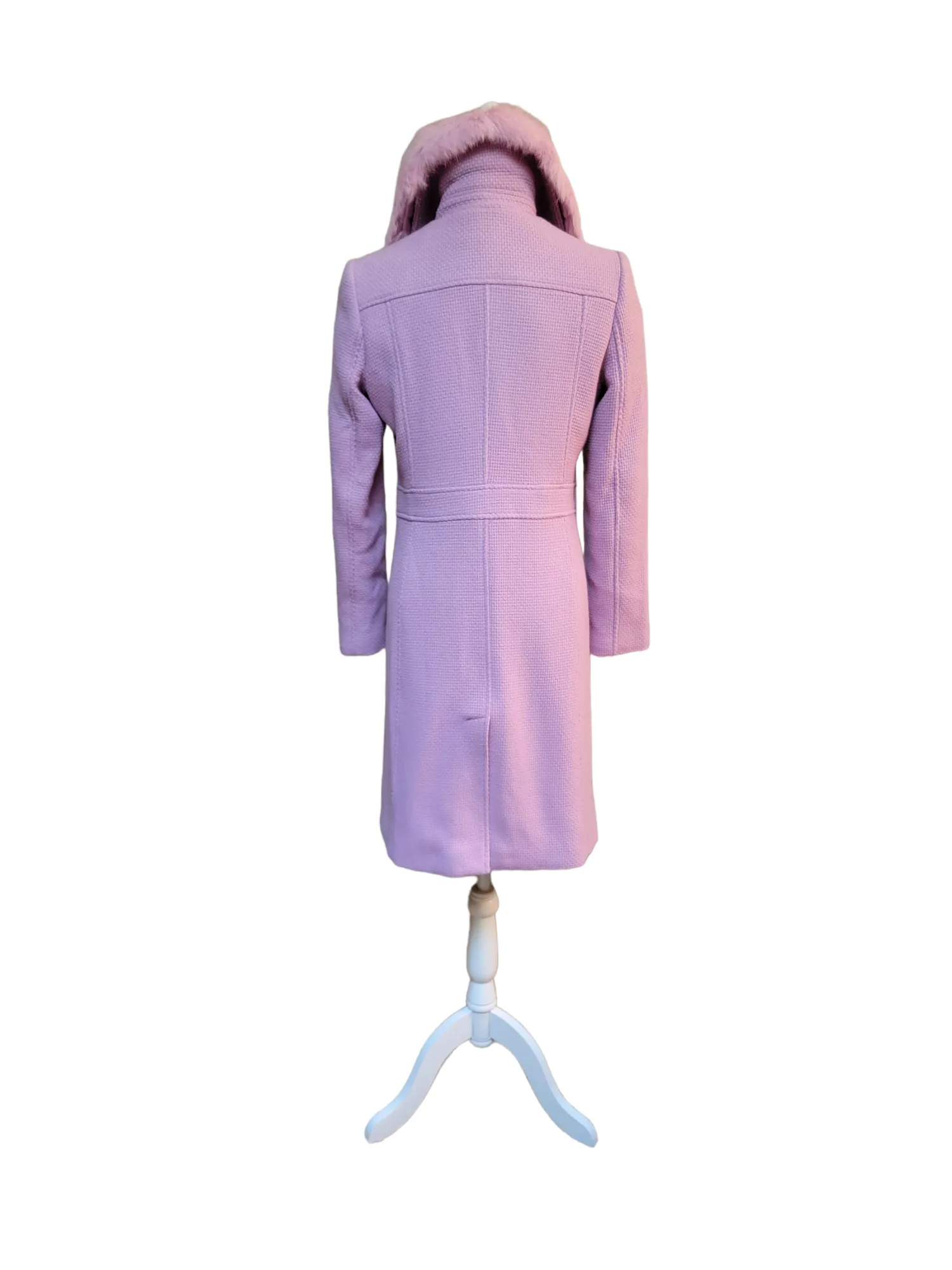 Marciano Wool Coat with Removable Rabbit Fur Collar Medium