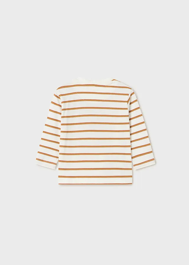 Mayoral 2028 041 - Tan Long Sleeve Stripe T-Shirt
