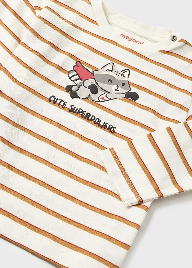 Mayoral 2028 041 - Tan Long Sleeve Stripe T-Shirt