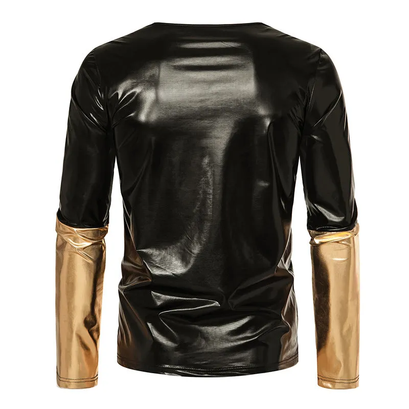 Men Crewneck Bicolor Glossy Long Sleeves T-Shirt