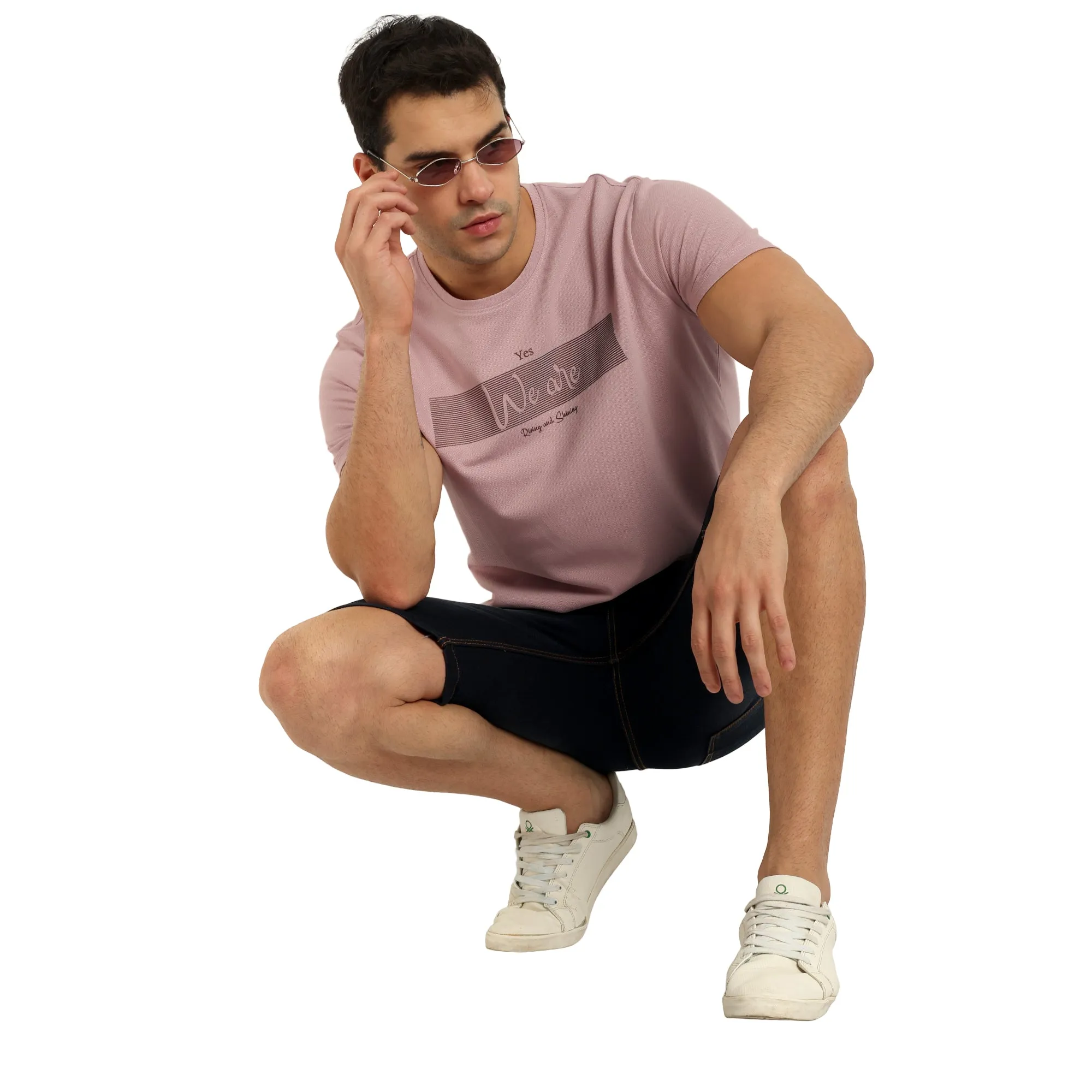 Men Dusk Pink Round Neck T-Shirt