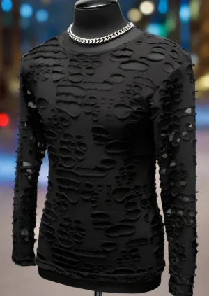 MEN'S LONG SLEEVE TEE - DECAYED FABRIC - BLACK