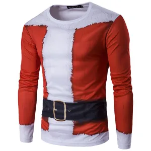 Men's Round Neck 3D Santa Claus Costume Printed Long Sleeve T-Shirt