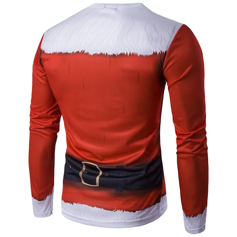 Men's Round Neck 3D Santa Claus Costume Printed Long Sleeve T-Shirt