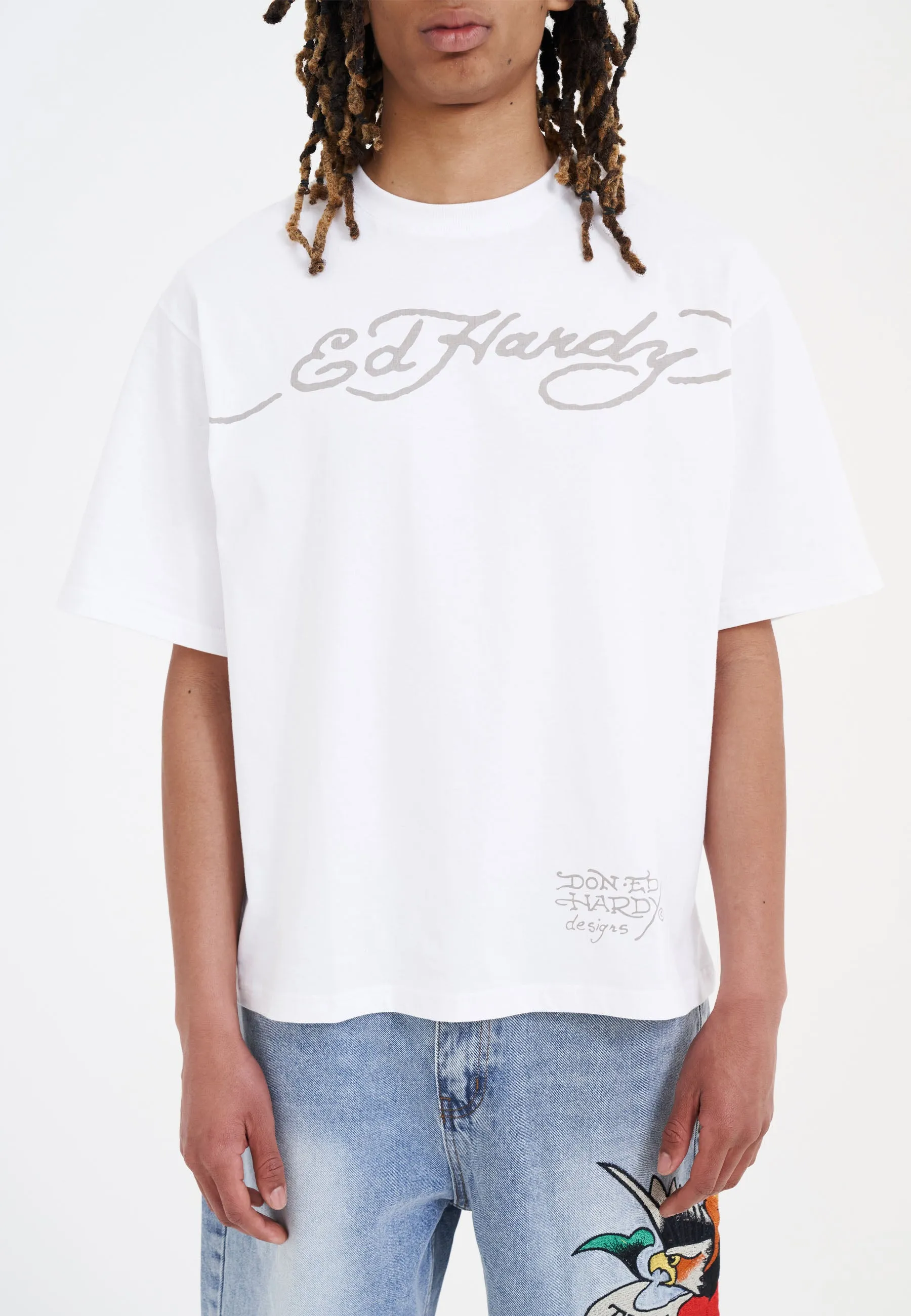 Mens Skull-Flame T-Shirt - White