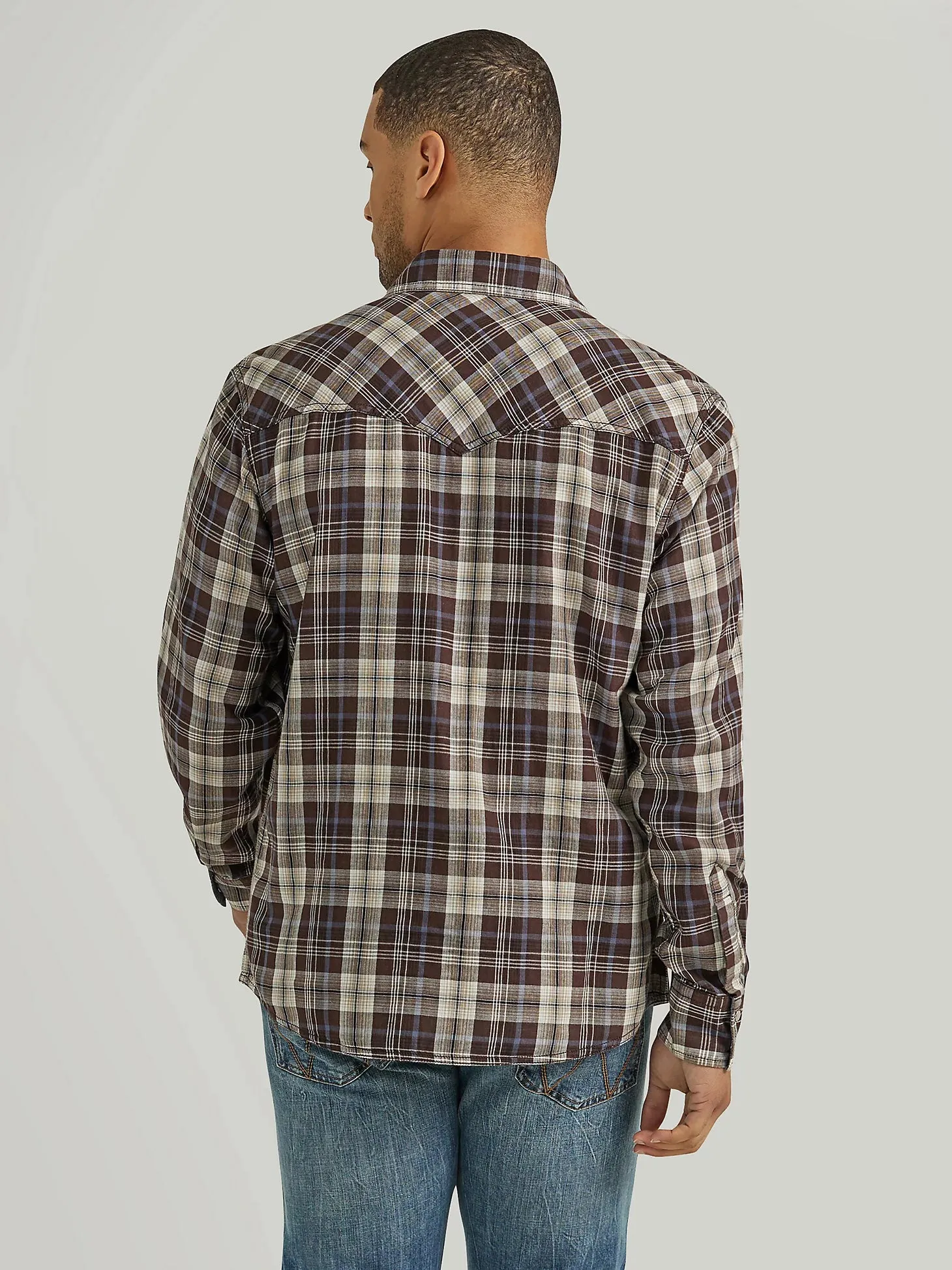 Men's Wrangler Retro Premium Chocolate Plaid Snap Shirt