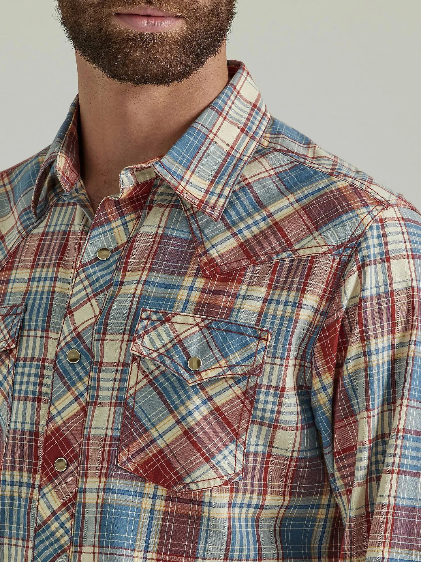 Men's Wrangler Retro® Premium Long Sleeve Western Snap Plaid Shirt in America