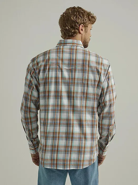 Men's Wrinkle Resist Long Sleeve Western Snap Plaid Shirt in Glazed Ginger