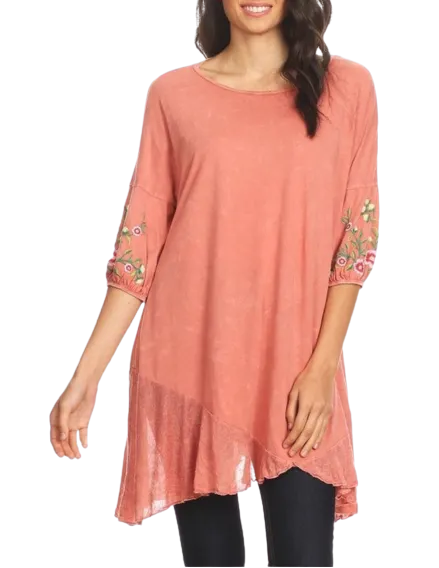Mineral Embroidered Sleeve Tunic - Mauve/Blush