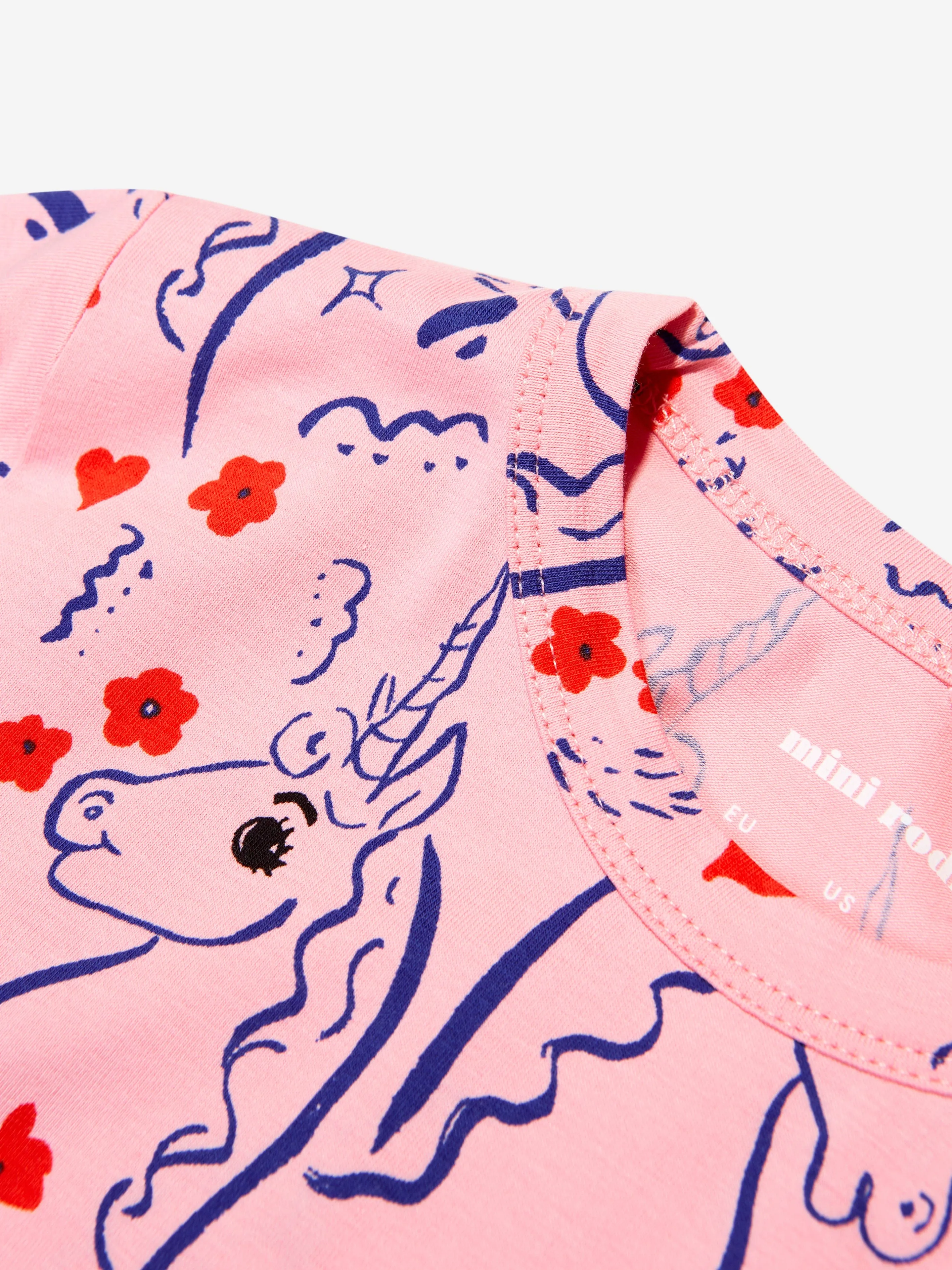 Mini Rodini Girls Organic Cotton Unicorns Long Sleeve T-Shirt in Pink