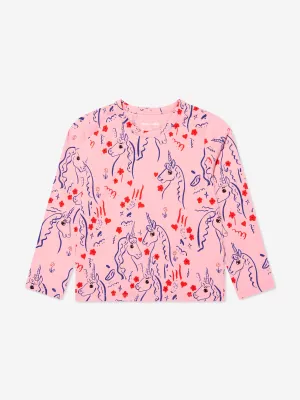 Mini Rodini Girls Organic Cotton Unicorns Long Sleeve T-Shirt in Pink